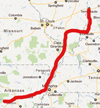 map of route from Hot Springs to Terre Haute