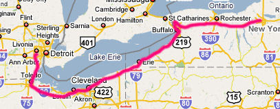 Detroit to Syracuse via Niagara Falls Map, Detroit to Niagara to Syracuse